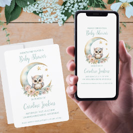 かわいい水色フクロウ赤ちゃんシャワー招待状 招待状