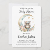 かわいい水色フクロウ赤ちゃんシャワー招待状 招待状 (正面)