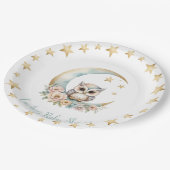 かわいい水色フクロウ赤ちゃんシャワー紙プレート ペーパープレート (アングル)