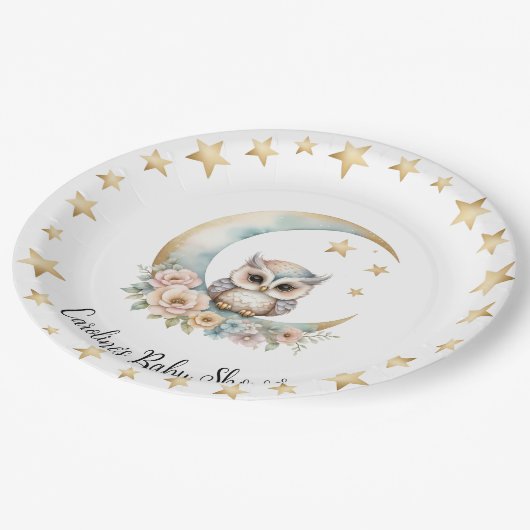 かわいい水色フクロウ赤ちゃんシャワー紙プレート ペーパープレート (アングル)