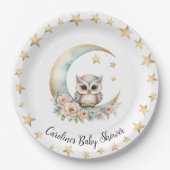 かわいい水色フクロウ赤ちゃんシャワー紙プレート ペーパープレート (正面)