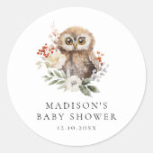 かわいい水色フクロウ赤ちゃんシャワー ラウンドシール (正面)