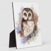 かわいい水色フクロウ鳥の自然アート フォトプラーク (側面)