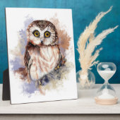 かわいい水色フクロウ鳥の自然アート フォトプラーク (側面)