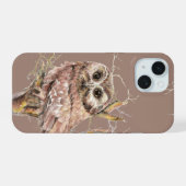 かわいい水色フクロウ鳥野生動物アートiPhone 14 C iPhone 15ケース (裏面横)