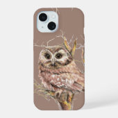 かわいい水色フクロウ鳥野生動物アートiPhone 14 C iPhone 15ケース (裏面)