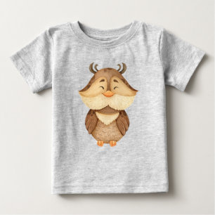 かわいい水色フクロウ鳥野生動物自然アートベビー ベビーTシャツ