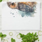 かわいい水色フクロウ キッチンタオル (折り畳み)