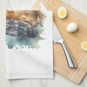 かわいい水色フクロウ キッチンタオル (四つ折り)