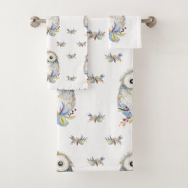 かわいい水色フクロウ バスタオルセット