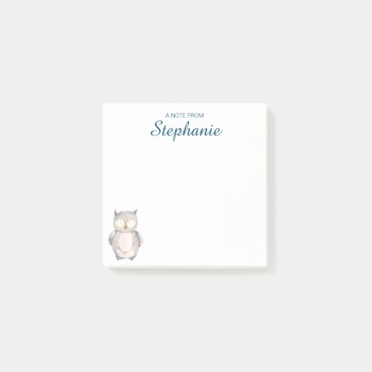 かわいい水色フクロウ ポストイット (正面)