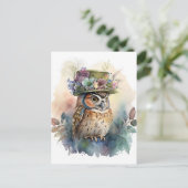 かわいい水色フクロウ ポストカード (スタンド正面)