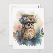 かわいい水色フクロウ ポストカード (正面/裏面)