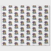 かわいい水色フクロウ ラッピングペーパー (フラット)