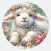 かわいい水色フローラクラウンラムイースター ラウンドシール (正面)