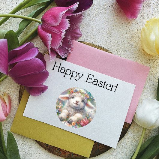 かわいい水色フローラクラウンラムイースター ラウンドシール