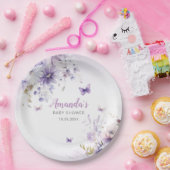 かわいい水色フローラバタフライガールベビーシャワー ペーパープレート (パーティー)