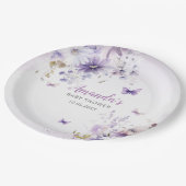 かわいい水色フローラバタフライガールベビーシャワー ペーパープレート (アングル)