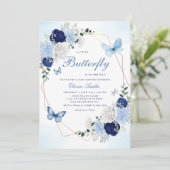 かわいい水色フローラバタフライガールベビーシャワー 招待状 (スタンド正面)