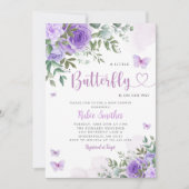 かわいい水色フローラバタフライガールベビーシャワー 招待状 (正面)