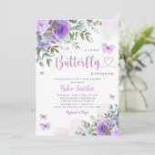かわいい水色フローラバタフライガールベビーシャワー 招待状 (スタンド正面)