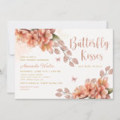 かわいい水色フローラバタフライガールベビーシャワー 招待状 (正面)