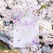 かわいい水色フローラバタフライガールベビーシャワー 招待状