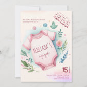 かわいい水色フローラピンクベビーガールムスリムAqia 招待状 (正面)