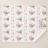 かわいい水色フローラボホテペパーソナライズされた シェルパブランケット (正面(横))