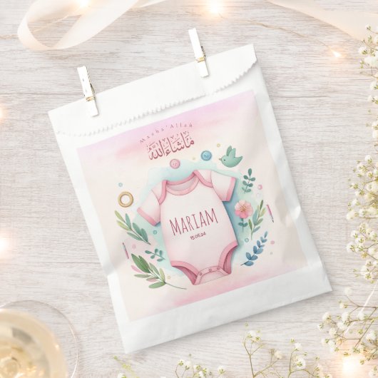 かわいい水色フローラルマスハライスラム赤ちゃん女の子 フェイバーバッグ (クリップ留めされた状態)