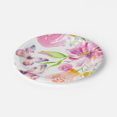 かわいい水色フローラ蝶紙プレート ペーパープレート (アングル)