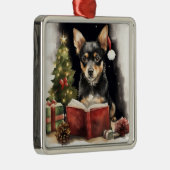 かわいい水色ブラックタンクリスマスドッグ メタルオーナメント (右)