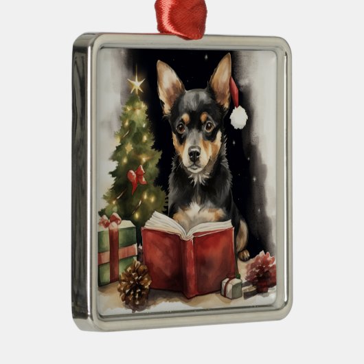 かわいい水色ブラックタンクリスマスドッグ メタルオーナメント (右)
