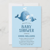 かわいい水色ブルークジラ |男の子の赤ちゃんシャワー 招待状 (正面)