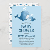 かわいい水色ブルークジラ |男の子の赤ちゃんシャワー 招待状 (正面/裏面)