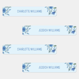 かわいい水色ブルーフローラ新学期キッズ ラベル