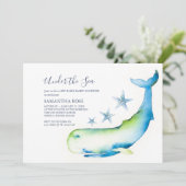 かわいい水色ブルーホエールシップと赤ちゃんシャワーを参照 招待状 (スタンド正面)