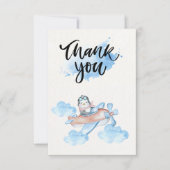 かわいい水色ブルーホワイトパイロットペンギン サンキューカード (正面)