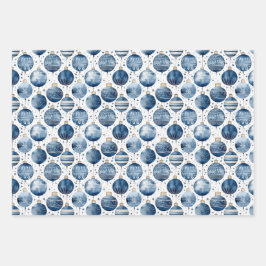 かわいい水色ブルー&ピンクのクリスマスデコレーション ラッピングペーパーシート