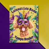 かわいい水色プードマスクマルディグラ ポストカード