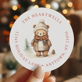 かわいい水色ベアークリスマス差出人住所 ラウンドシール