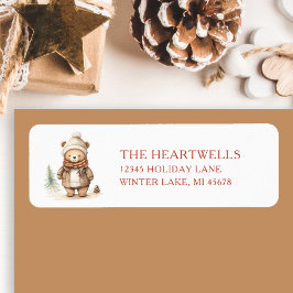 かわいい水色ベアークリスマス差出人住所 ラベル