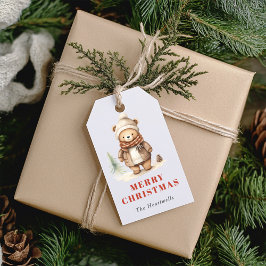 かわいい水色ベアーメリークリスマスホリデー ギフトタグ