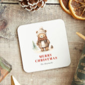 かわいい水色ベアーメリークリスマスホリデー スクエアペーパーコースター
