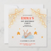 かわいい水色ベビーウサギ1st誕生日パーティー 招待状 (正面)