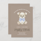 かわいい水色ベビークマ青い弓ギフトレジストリ 案内状 (正面/裏面)