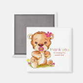 かわいい水色ベビーベアーガールサンキュー マグネット (正面/裏面)