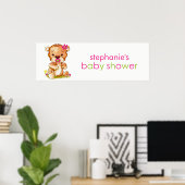 かわいい水色ベビーベアーガールベビーシャワーバナー ポスター (ホームオフィス)