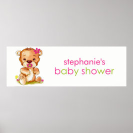 かわいい水色ベビーベアーガールベビーシャワーバナー ポスター