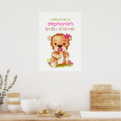 かわいい水色ベビーベアーガールベビーシャワー ポスター (キッチン)